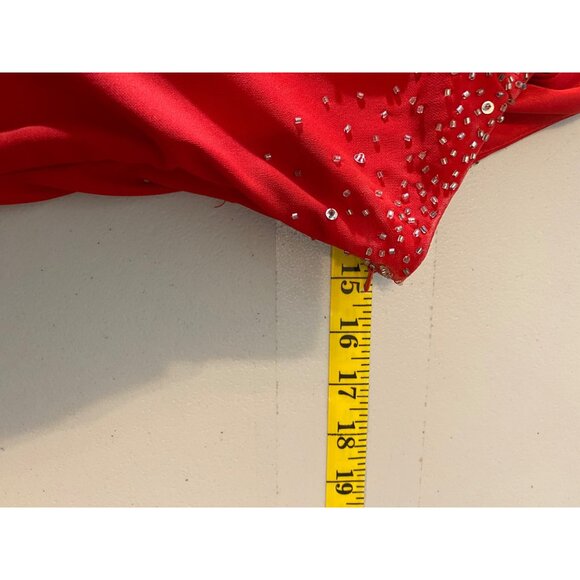 Niki Livas Maxi Dress Red Evening Gown Rhinestone Detail Open Back Size 6 - Picture 7 of 9